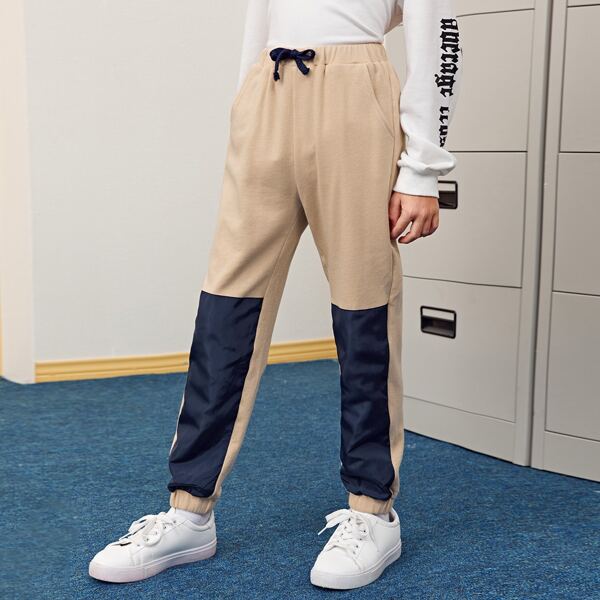 

Boys Slant Pocket Colorblock Sweatpants, Khaki