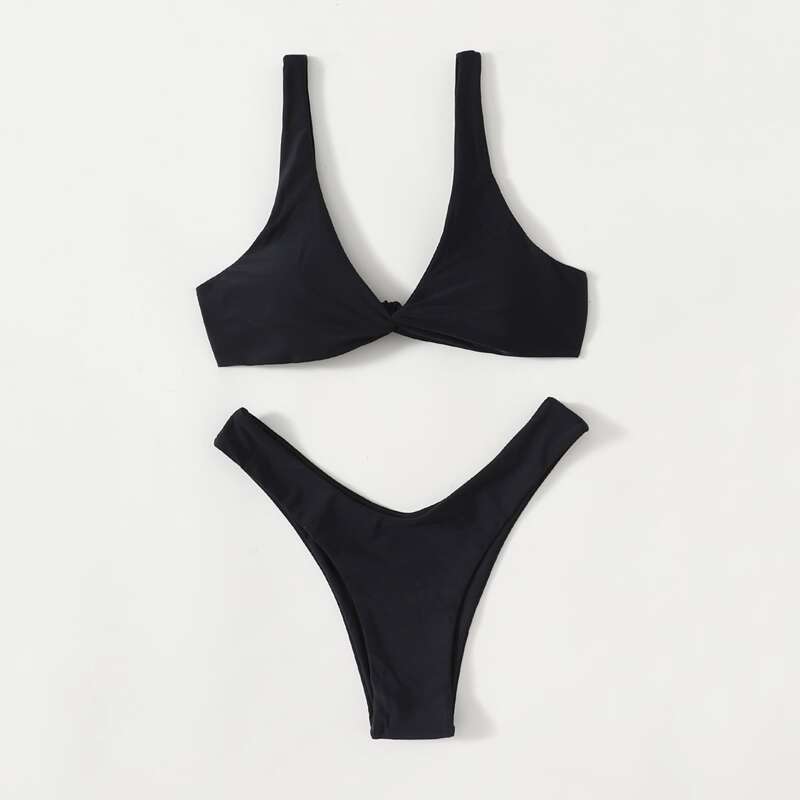 

Twist Front High Cut Bikini Swimsuit, Black
