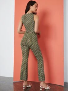 SHEIN Privé 滿版圖案生菜邊背心上衣和褲子套裝 - 彩色 - 查看 2