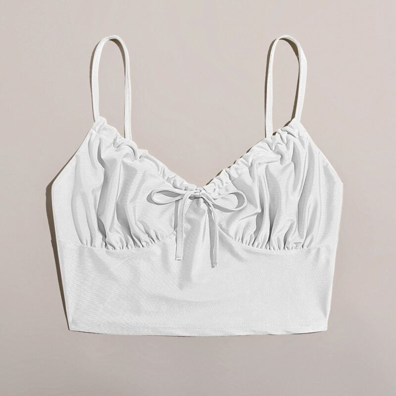 

Solid Ruched Bust Crop Cami, White