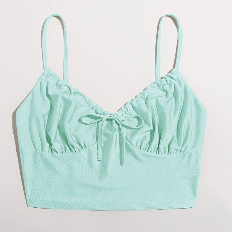 

Solid Ruched Bust Crop Cami, Mint green