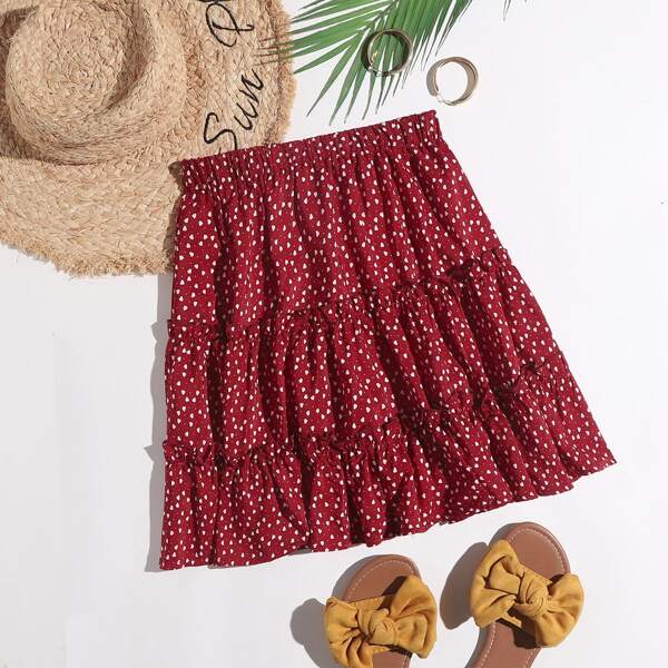 

Confetti Heart Print Layered Skirt, Burgundy