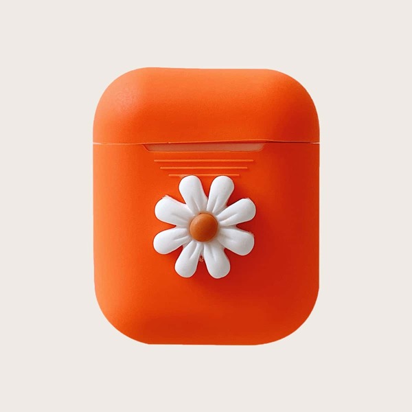 

Flower Decor Silicone Airpods Case, Orange