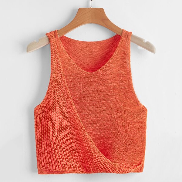 

Wrap Detail Ribbed Knit Sweater Vest, Burnt orange