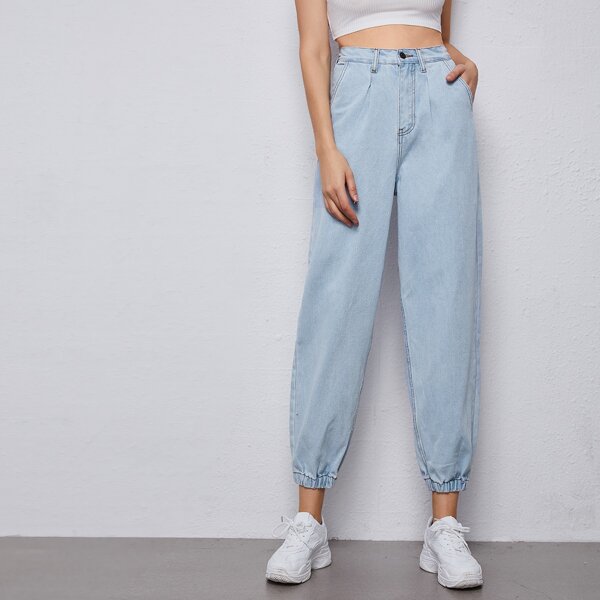 

High Waist Pocket Side Jogger Jeans, Light wash