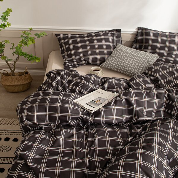 

Plaid Pattern Duvet Cover Set Without Filler, Black