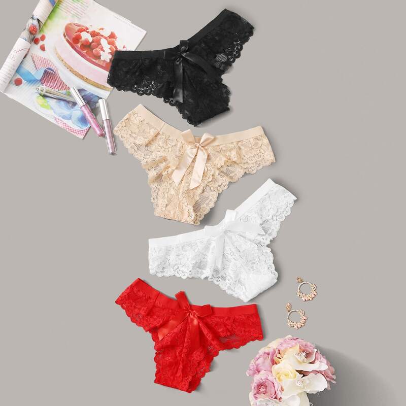 

4pack Lace Bow Panty Set, Multicolor