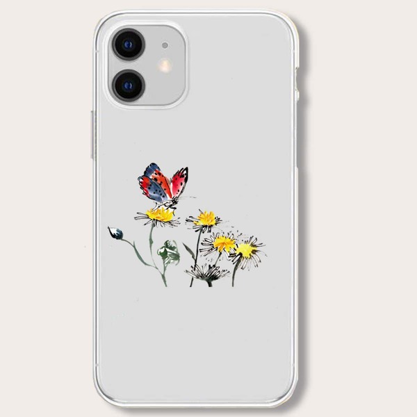 

Butterfly & Flower Print Clear iPhone Case