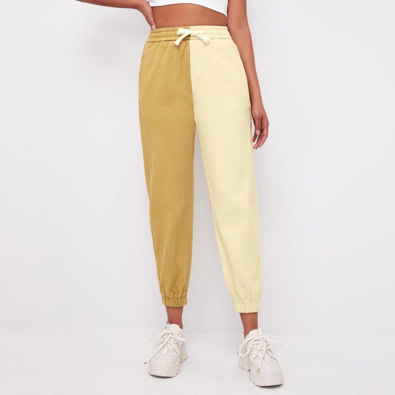 

Drawstring Waist Colorblock Jogger Jeans, Multicolor