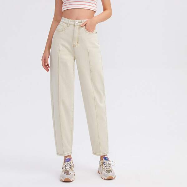 

Slant Pocket Mom Jeans, Beige