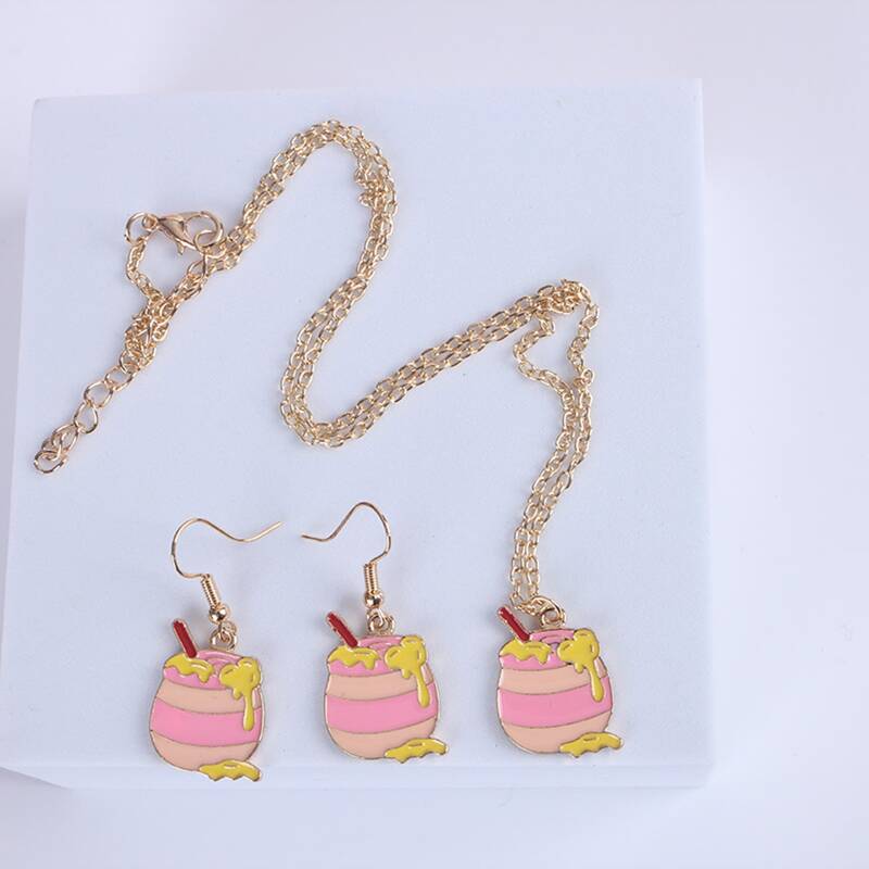 

Cartoon Charm Necklace & Earrings, Multicolor