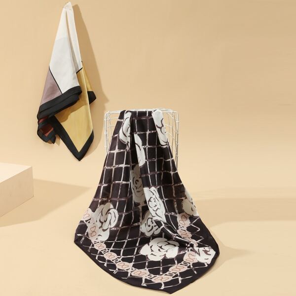 

2pcs Flower Print Bandana, Multicolor