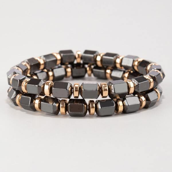 

2pcs Men Beaded Bracelet, Multicolor