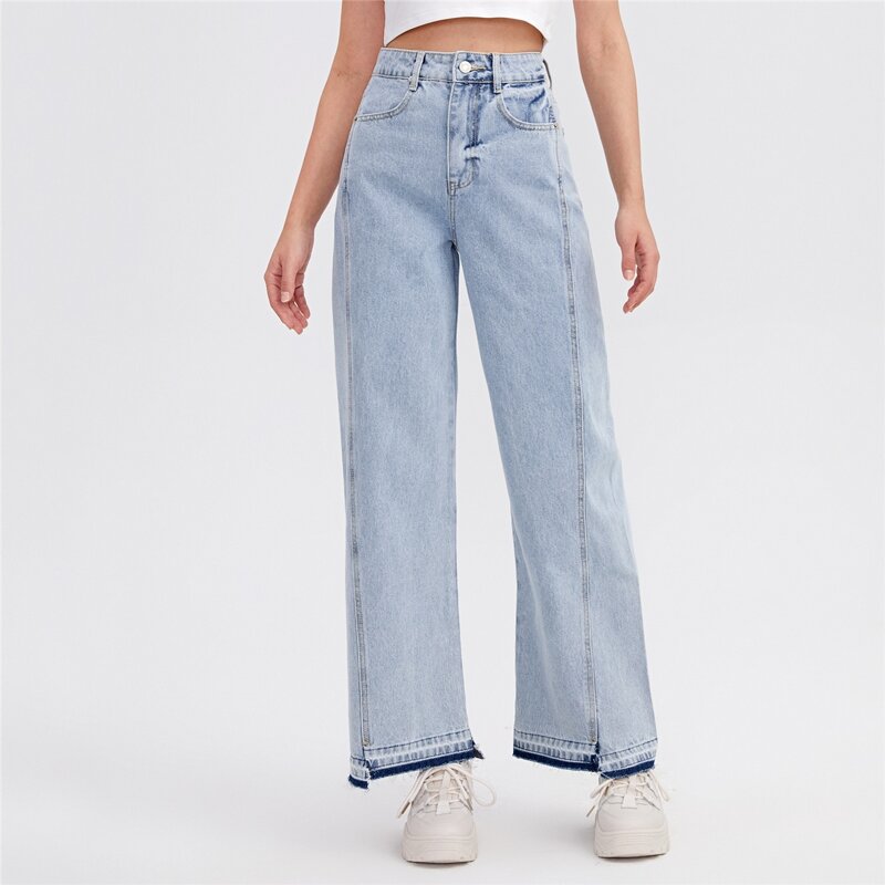 

Slant Pocket Wide Leg Jeans, Light wash