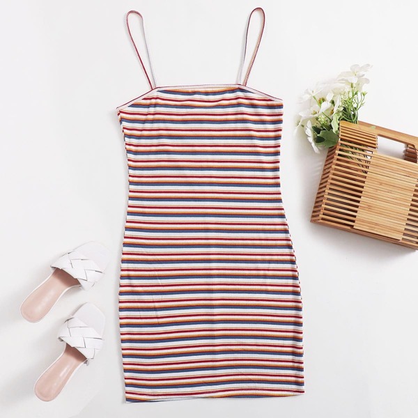

Plus Striped Print Rib-Knit Cami Dress, Multicolor