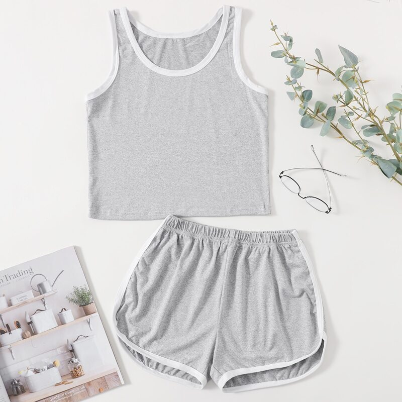 

Contrast Binding Shorts PJ Set, Light grey