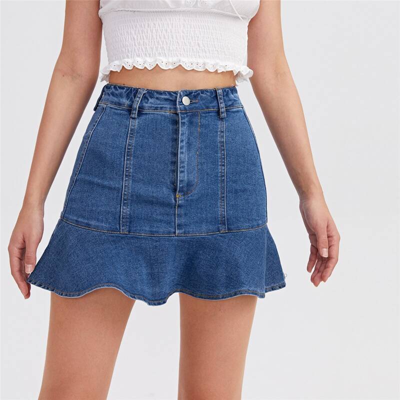 

Ruffle Hem Denim Skirt, Medium wash