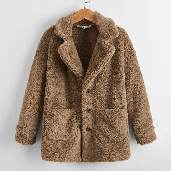 

Boys Pocket Front Teddy Coat, Mocha brown