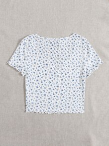 SHEIN VCAY Camiseta floral de margarita de cuello V - Blanco - Ver 2