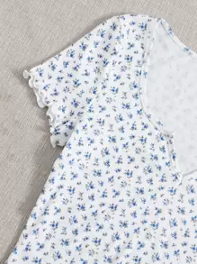 SHEIN VCAY Camiseta floral de margarita de cuello V - Blanco - Ver 5