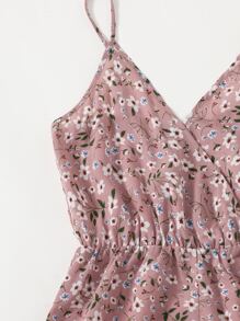 Soleia 圍裹細節小碎花吊帶連身短褲