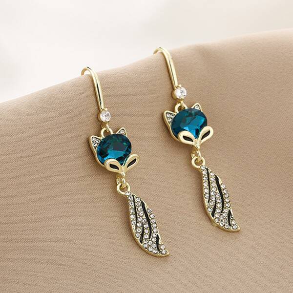 

Rhinestone Decor Fox Design Drop Earrings, Gold