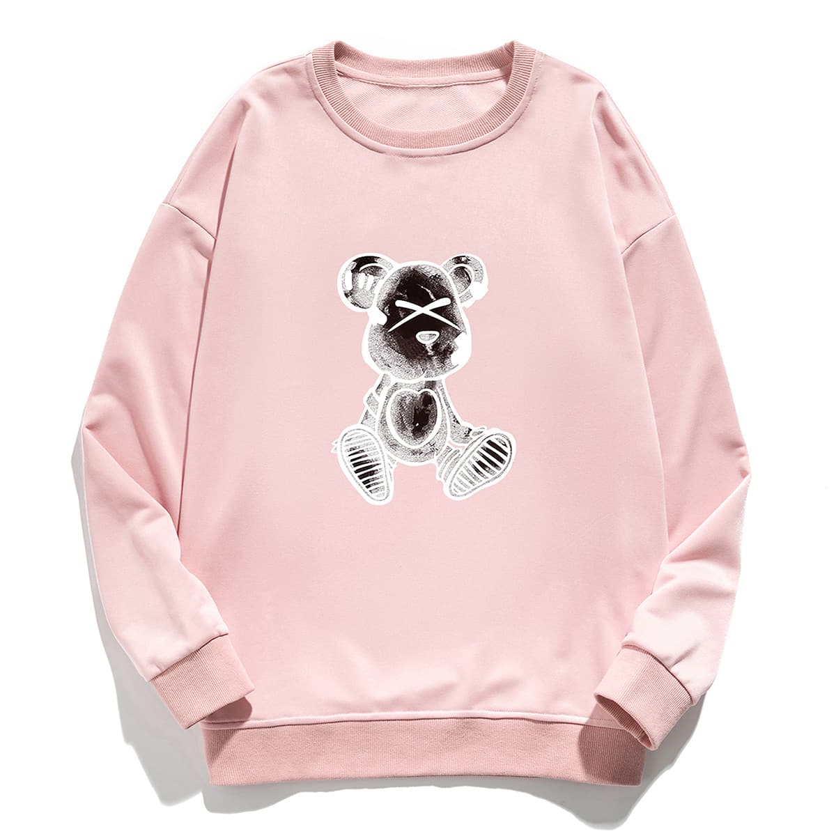 

Guys Cartoon Bear Print Sweatshirt, Baby pink