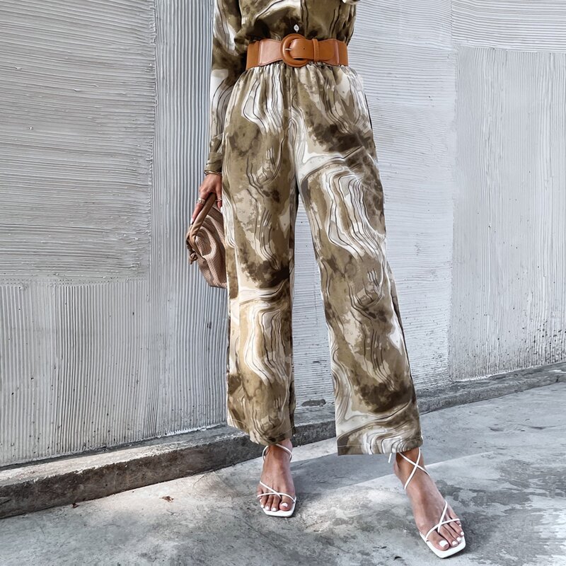 

Allover Print Wide Leg Pants Without Belt, Multicolor