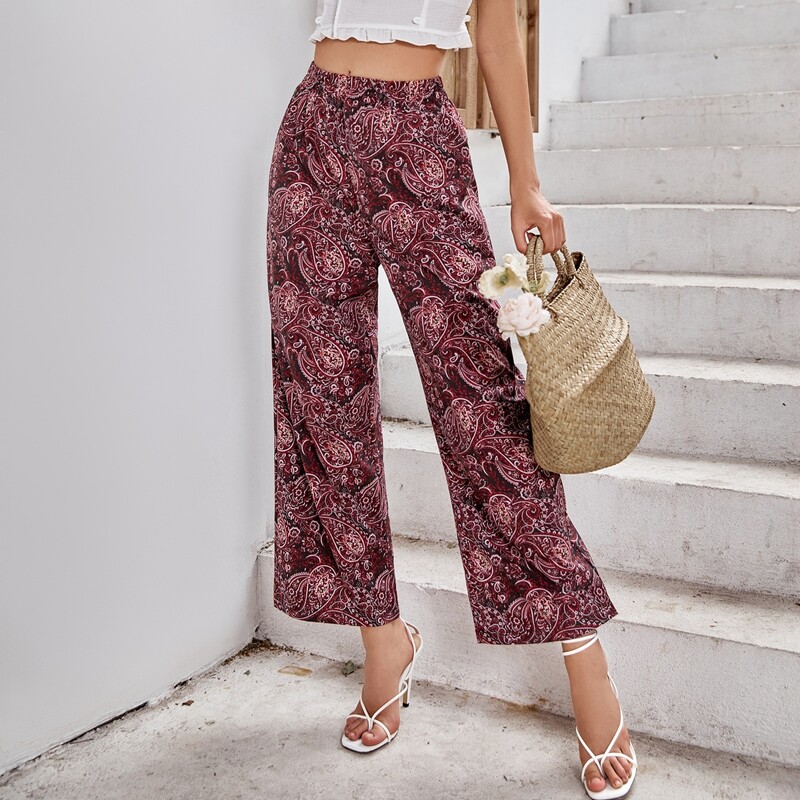 

Paisley Straight-leg Pants, Multicolor