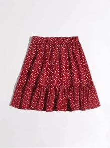 SHEIN VCAY 結飾腰滿版心形圖案半身裙 - 酒紅色 - 查看 2