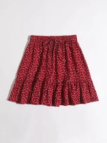 SHEIN VCAY 結飾腰滿版心形圖案半身裙 - 酒紅色 - 查看 3