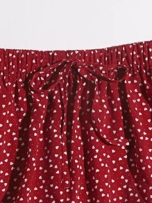 SHEIN VCAY 結飾腰滿版心形圖案半身裙 - 酒紅色 - 查看 4