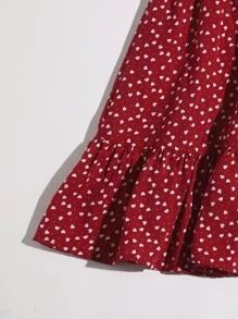 SHEIN VCAY 結飾腰滿版心形圖案半身裙 - 酒紅色 - 查看 5