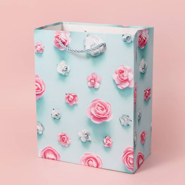 

1pc Flower Print Paper Gift Bag, Multicolor