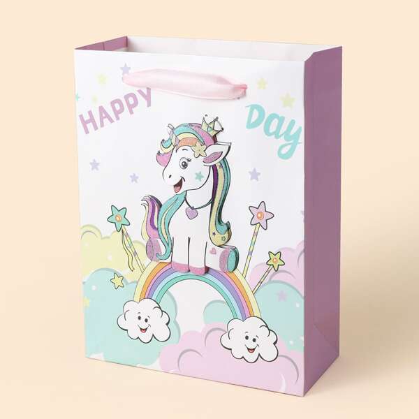

1pc Unicorn Print Paper Gift Bag, Multicolor