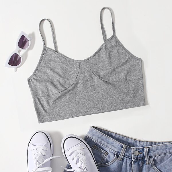 

Plus Solid Crop Cami Top, Grey
