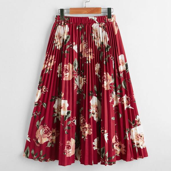 

Girls Floral Pleated Skirt, Burgundy