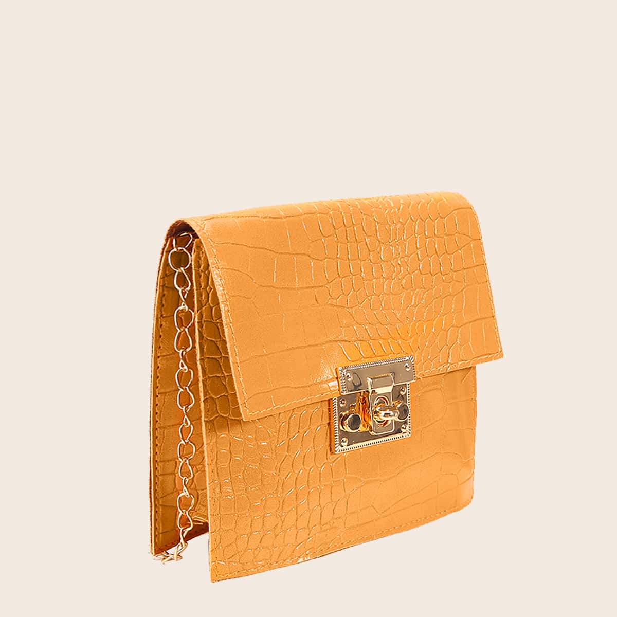 

Croc Embossed Chain Crossbody Bag, Orange