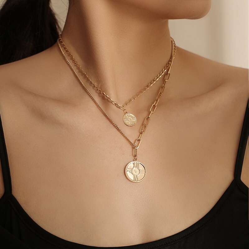 

Round Charm Layered Necklace, Gold