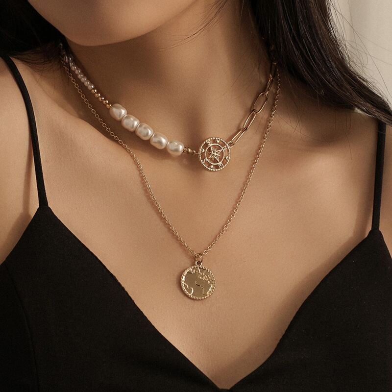 

Round Charm Layered Necklace, Gold