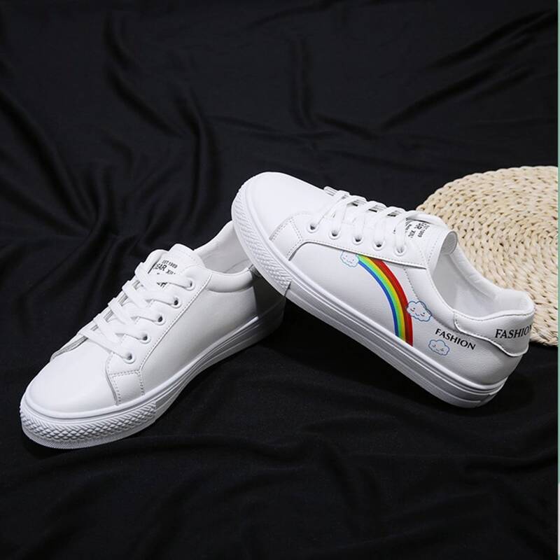 

Rainbow & Cloud Lace-up Skate Shoes, White