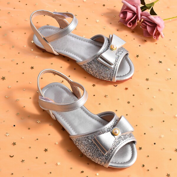 

Toddler Girls Bow Decor Glitter Sandals, Silver