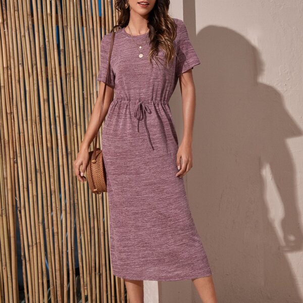 

Space Dye Drawstring Waist Dress, Mauve purple