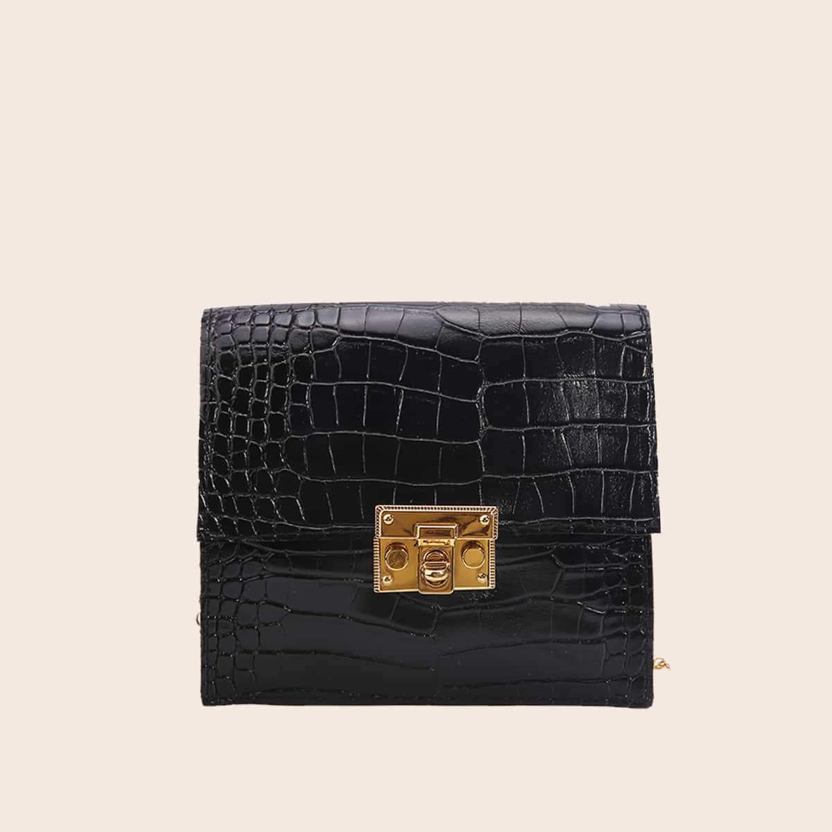 

Croc Embossed Chain Crossbody Bag, Black