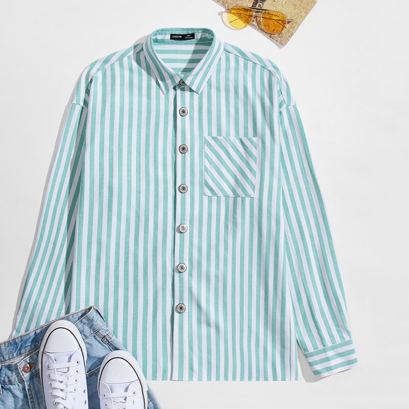 

Guys Pocket Patched Striped Shirt, Green