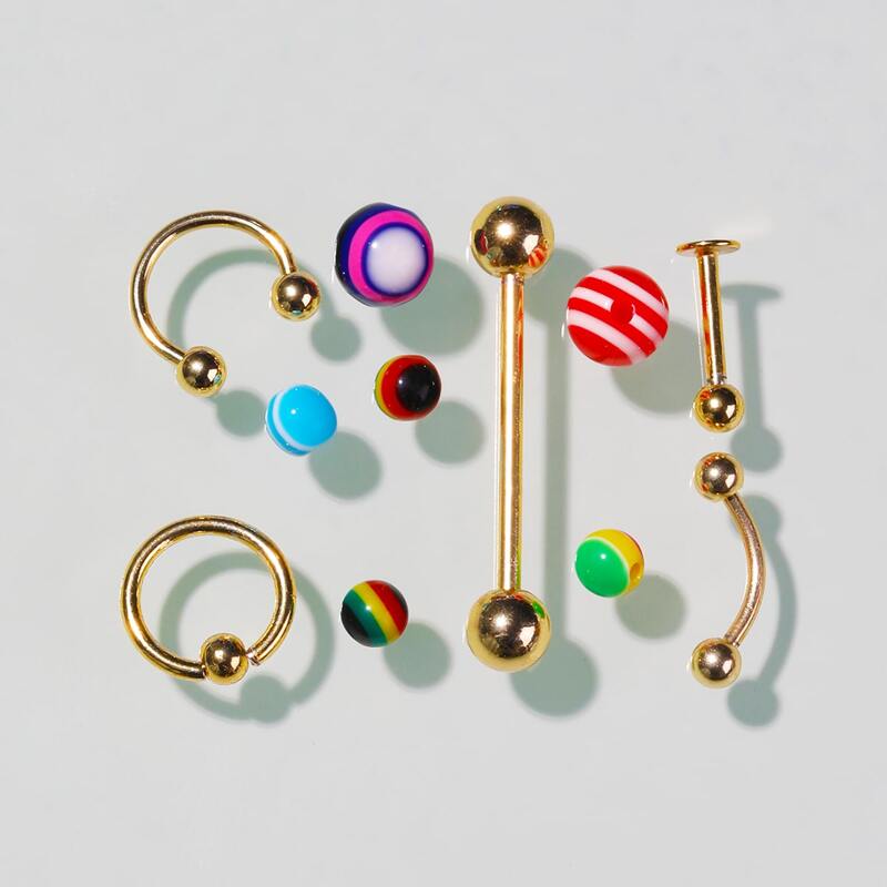 

3pcs Belly Ring & 2pcs Nose Ring & 6pcs Ball, Multicolor
