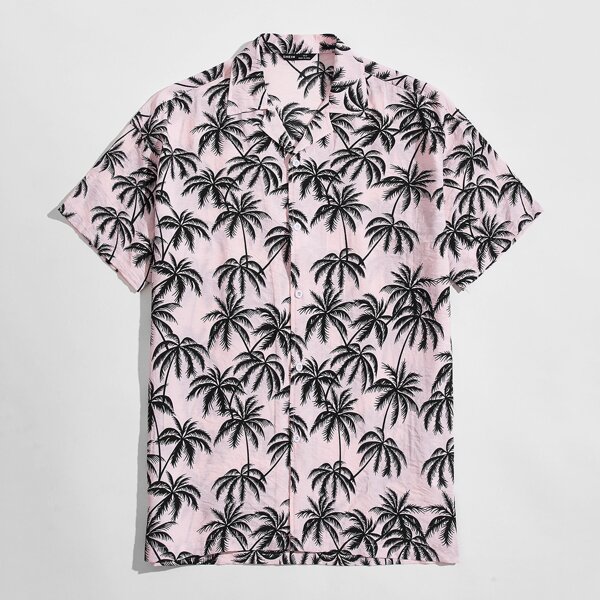 

Men Tropical Print Revere Collar Shirt, Multicolor