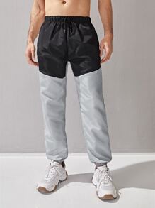 Manfinity Hombres Pantalones rompevientos de dos tonos con cordón - Multicolor - Ver 1