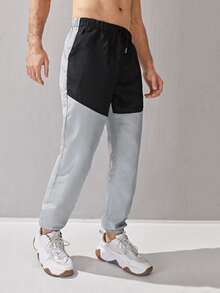 Manfinity Hombres Pantalones rompevientos de dos tonos con cordón - Multicolor - Ver 3