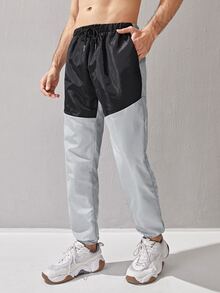 Manfinity Hombres Pantalones rompevientos de dos tonos con cordón - Multicolor - Ver 4